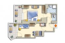 Apartment with separate living room for 2-3 people